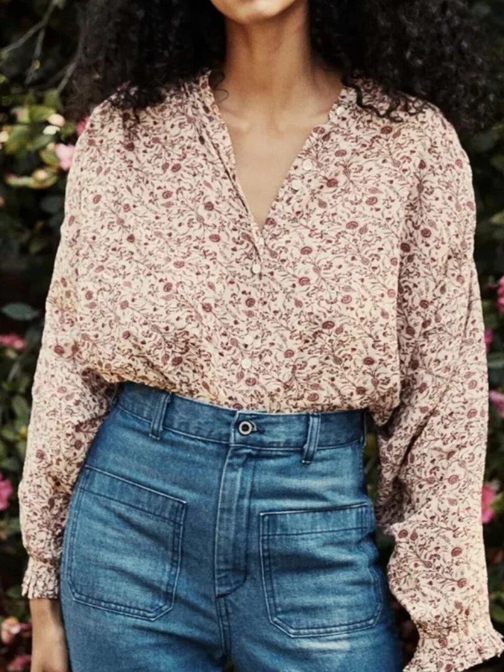 NWT Doen Rose Top in Blush Mini Earl Floral Oversized Button-up Shirt XS